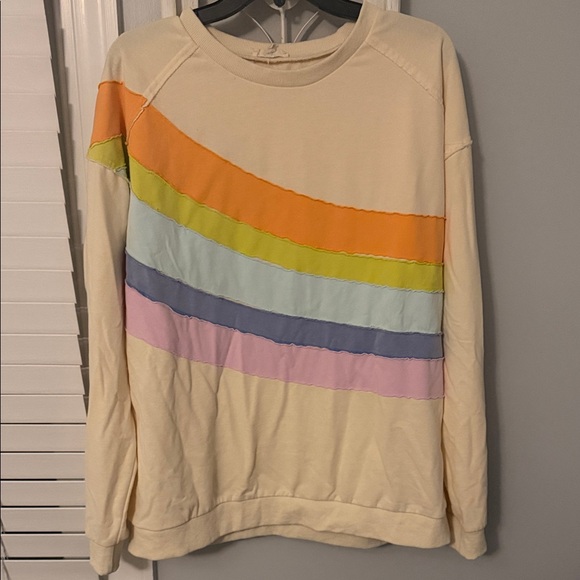 easel Sweaters - Easel Cream Sweater with Colorful Stripes